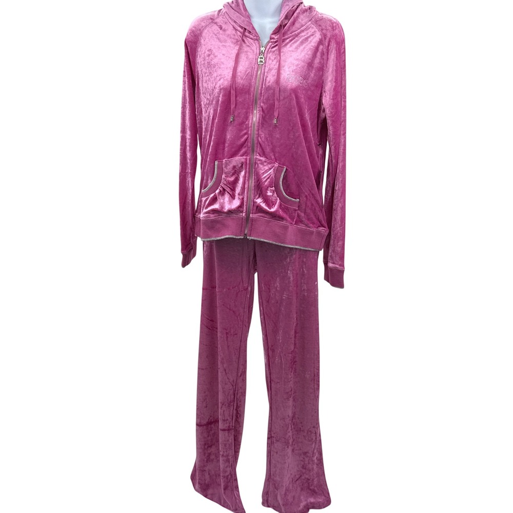 BCBG Max Azria Velour Tracksuit‎ Phlox Pink Butterfly Rhinestone Set XL BC13474J